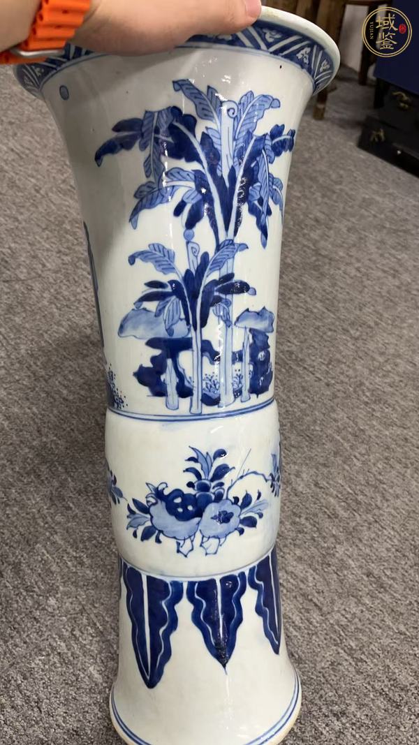 古玩陶瓷清早期 青花人物紋花觚真品鑒賞圖