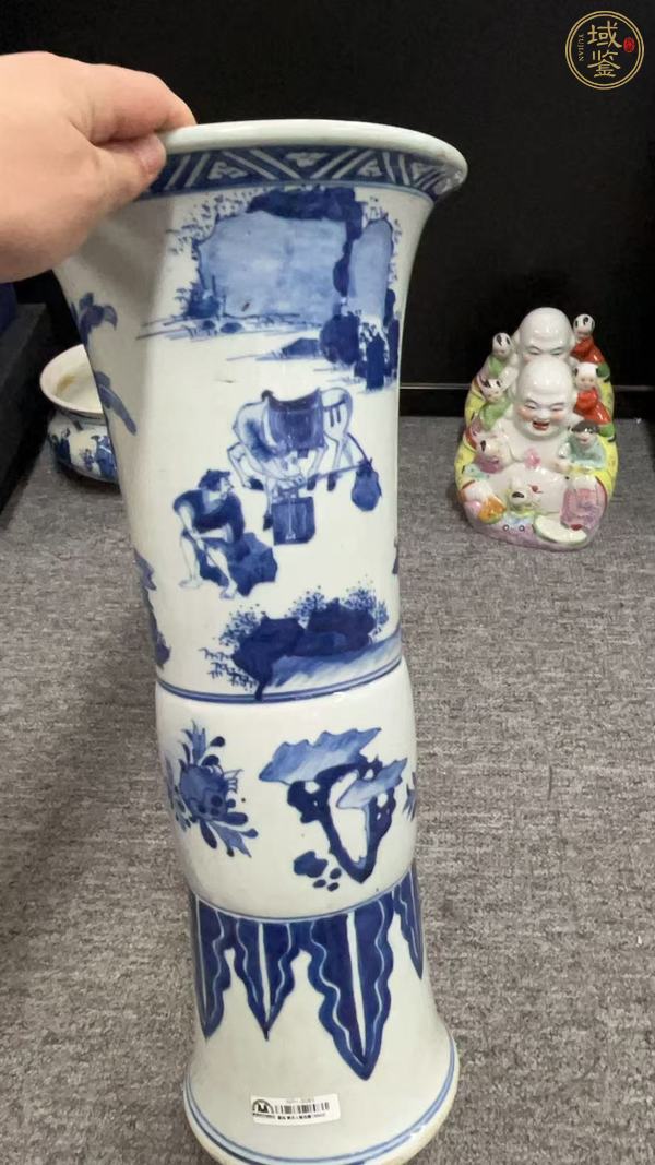 古玩陶瓷清早期 青花人物紋花觚真品鑒賞圖