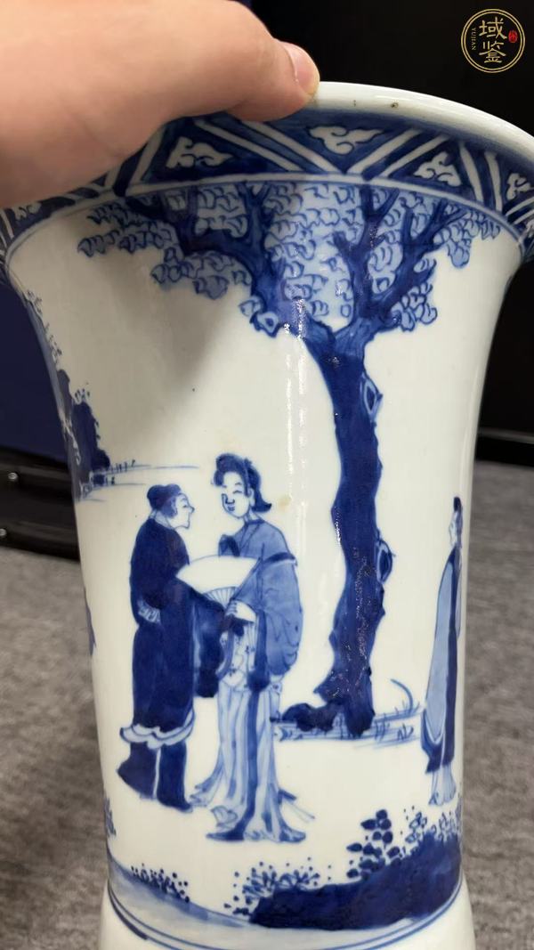 古玩陶瓷清早期 青花人物紋花觚真品鑒賞圖