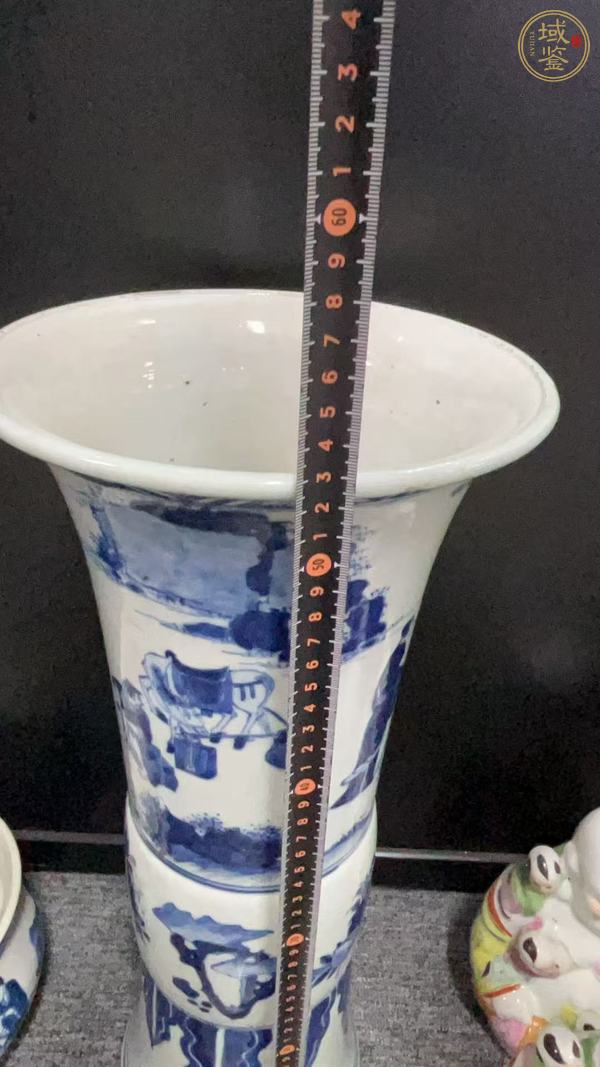 古玩陶瓷清早期 青花人物紋花觚真品鑒賞圖