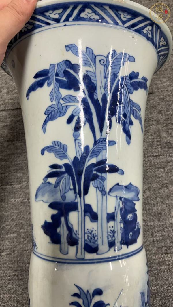 古玩陶瓷清早期 青花人物紋花觚真品鑒賞圖