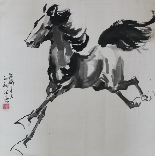 古玩字畫徐悲鴻大師之孫徐驥奔馬圖拍賣，當前價格2000元
