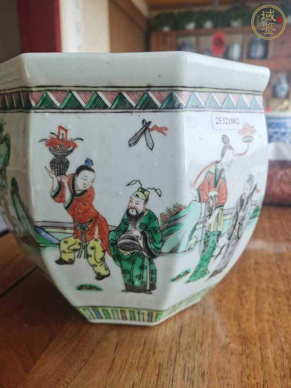古玩陶瓷五彩人物故事六方卷缸真品鑒賞圖
