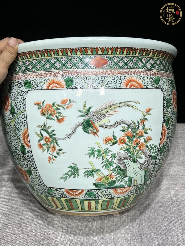 古玩陶瓷花鳥紋五彩缸真品鑒賞圖