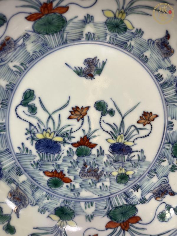 古玩陶瓷青花斗彩蓮池鴛鴦紋臥盤真品鑒賞圖