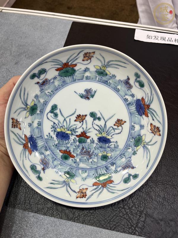 古玩陶瓷青花斗彩蓮池鴛鴦紋臥盤真品鑒賞圖