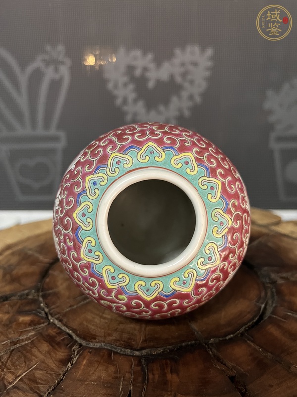 古玩陶瓷胭脂紅粉彩花卉紋罐真品鑒賞圖
