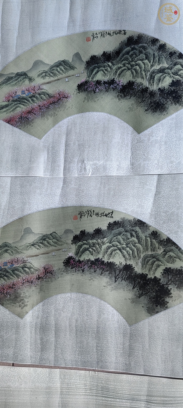 古玩字畫(huà)90年代《扇面山水》3幅真品鑒賞圖