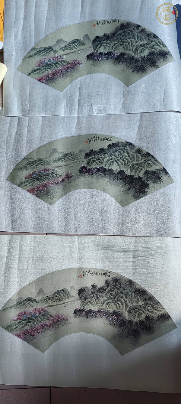 古玩字畫(huà)90年代《扇面山水》3幅真品鑒賞圖