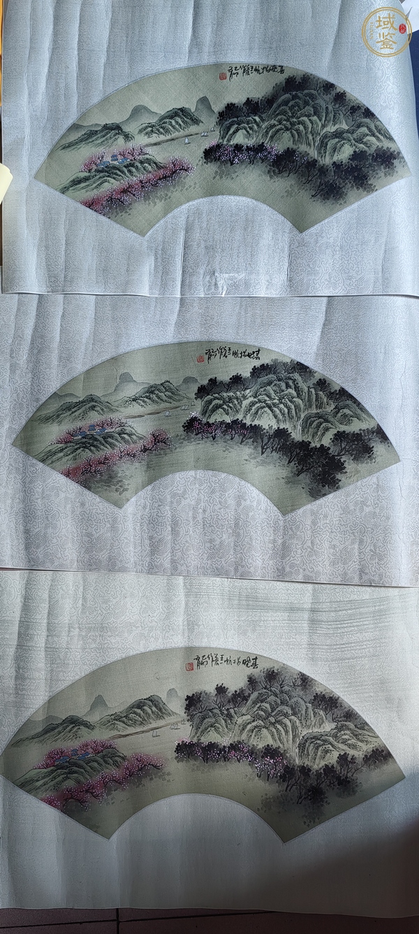 古玩字畫(huà)90年代《扇面山水》3幅真品鑒賞圖