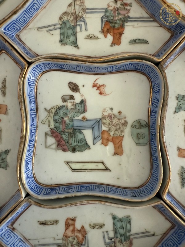 古玩人物紋粉彩九攢盤真品鑒賞圖