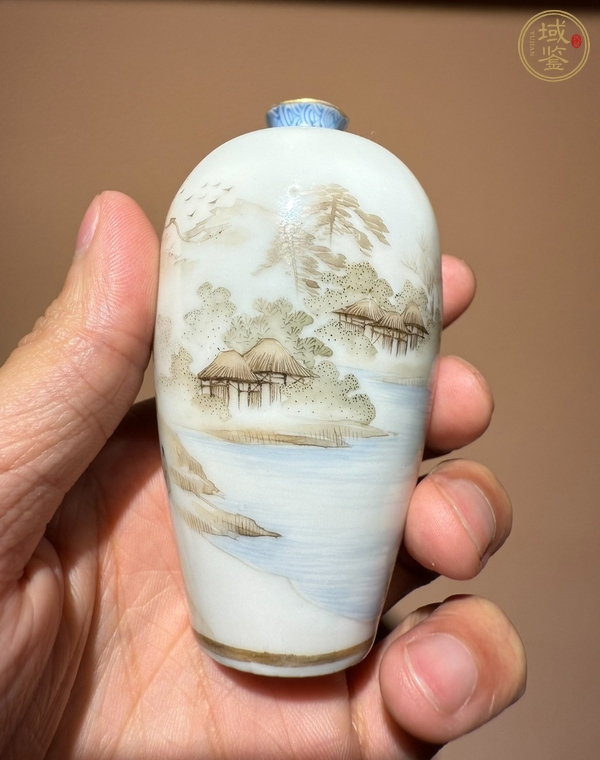 古玩陶瓷墨彩礬紅山水人物梅瓶真品鑒賞圖