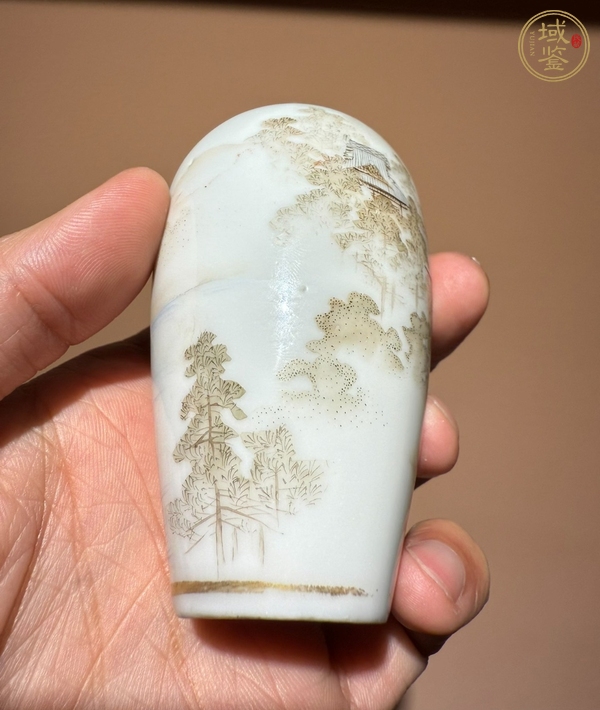 古玩陶瓷墨彩礬紅山水人物梅瓶真品鑒賞圖