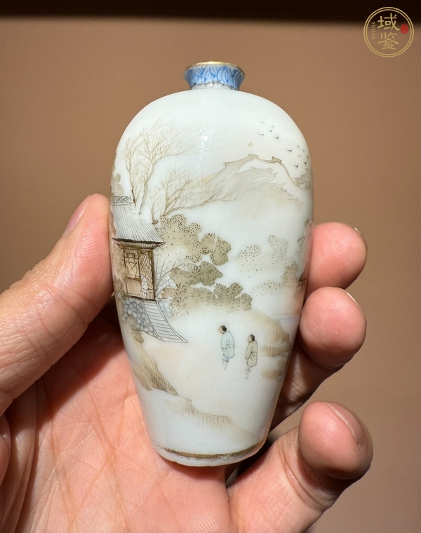 古玩陶瓷墨彩礬紅山水人物梅瓶真品鑒賞圖