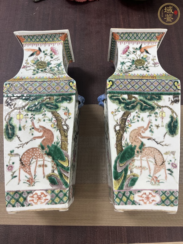 古玩陶瓷粉彩花鳥紋四方瓶真品鑒賞圖
