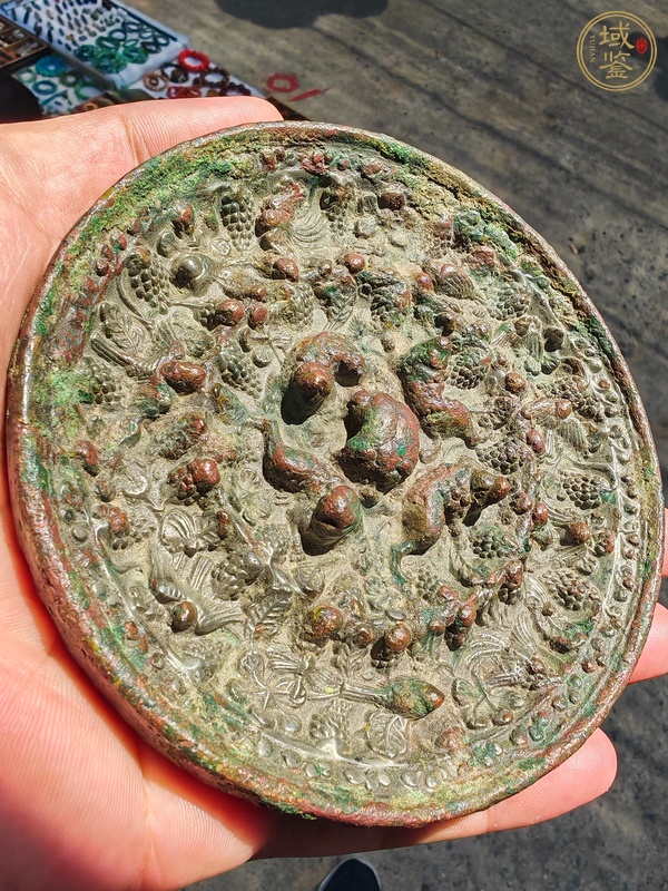 古玩銅器唐海獸葡萄鏡真品鑒賞圖