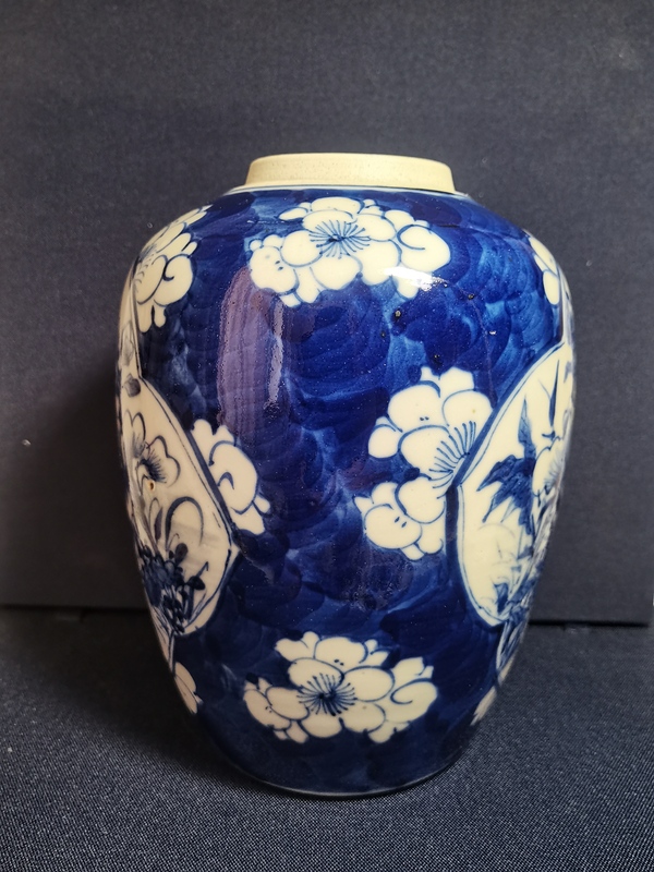 古玩陶瓷青花留白梅紋開光花鳥紋罐拍賣，當(dāng)前價格2580元