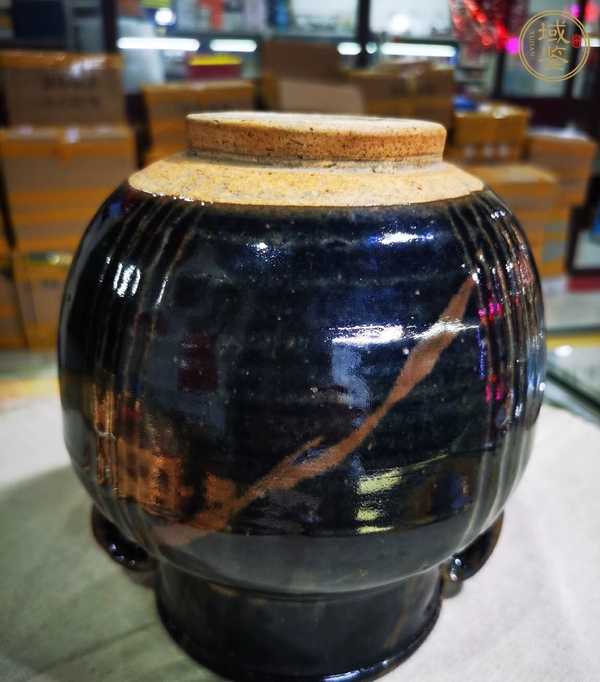 古玩陶瓷金元時期黑釉線條雙耳罐真品鑒賞圖