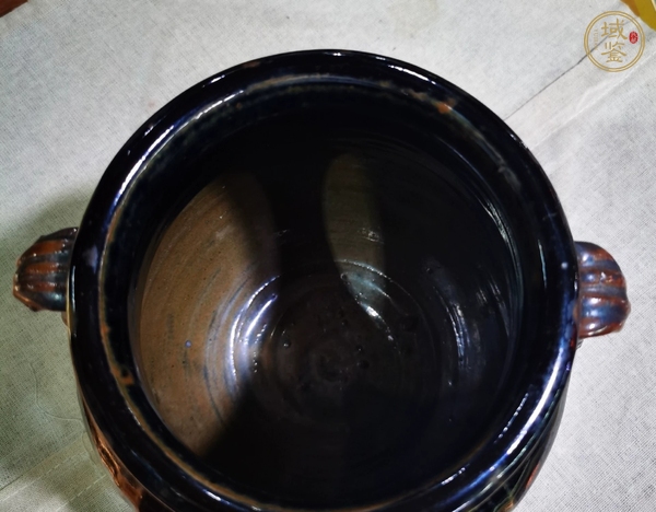 古玩陶瓷金元時期黑釉線條雙耳罐真品鑒賞圖