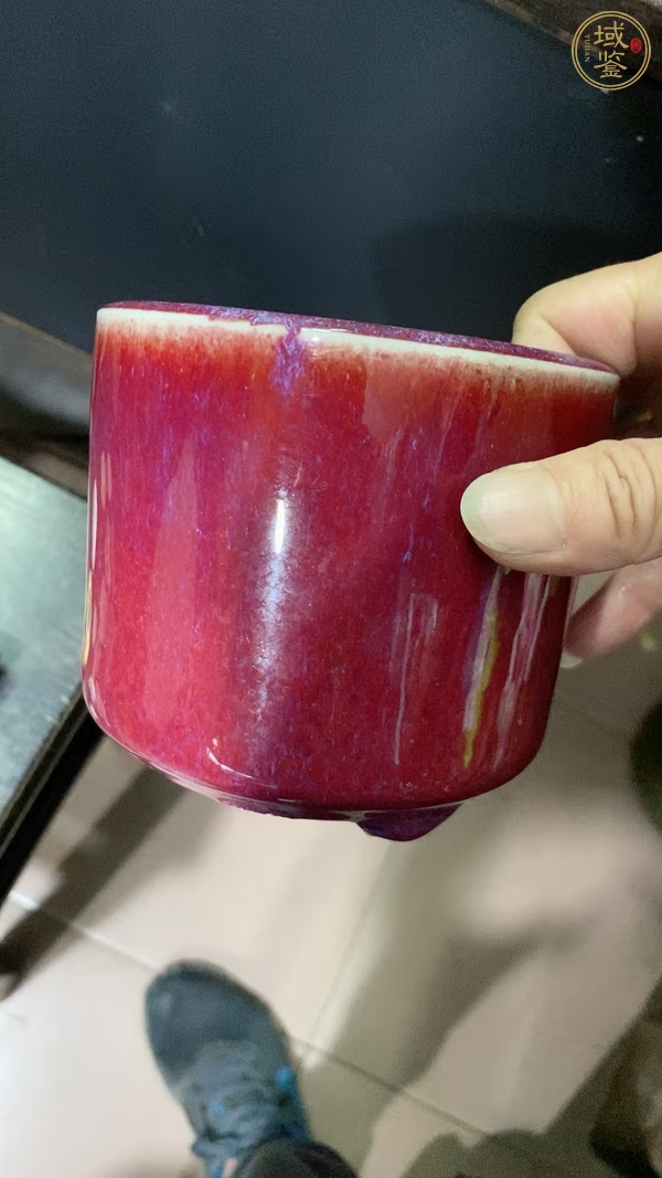 古玩陶瓷窯變紅釉香爐真品鑒賞圖
