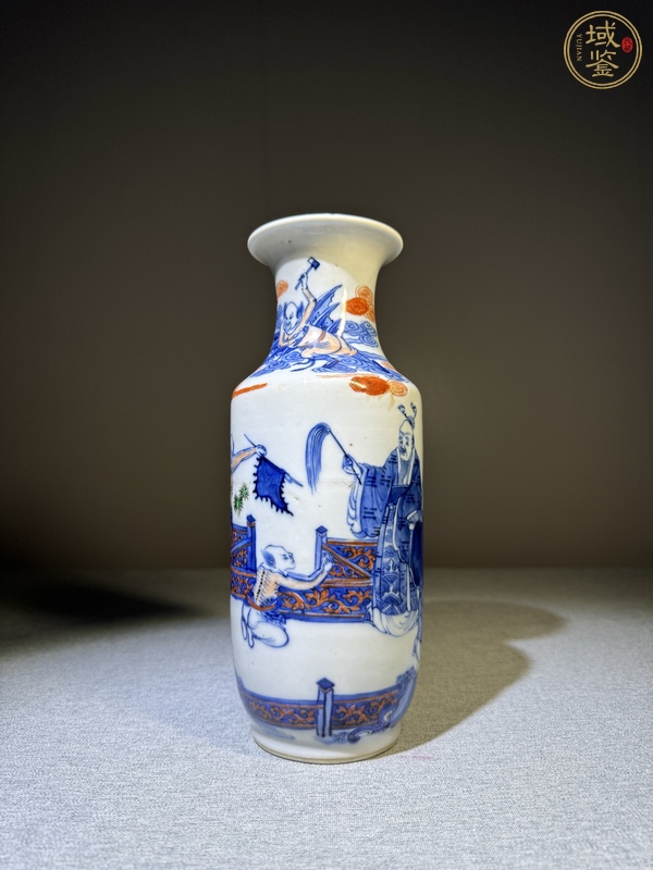 古玩陶瓷青花人物加彩筒瓶真品鑒賞圖