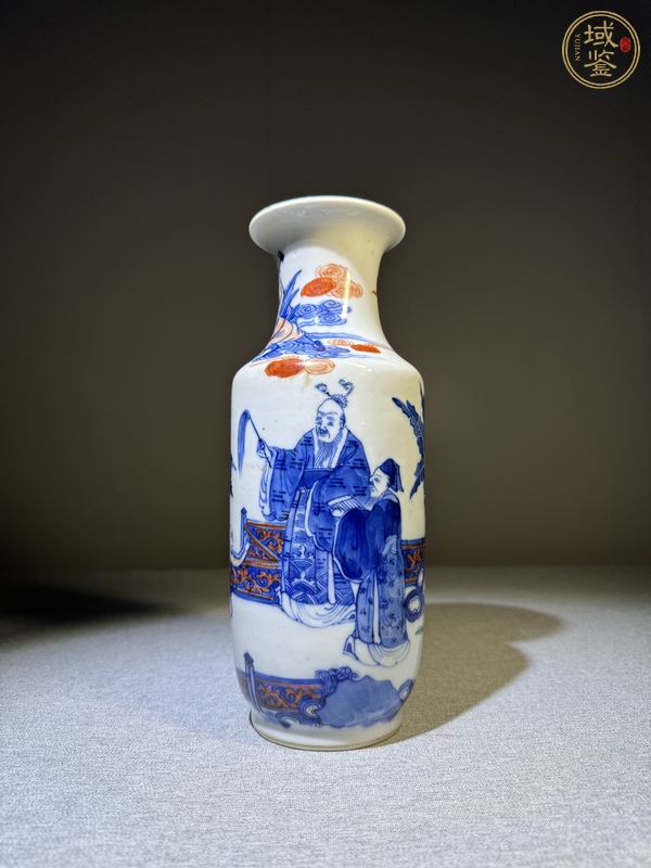 古玩陶瓷青花人物加彩筒瓶真品鑒賞圖