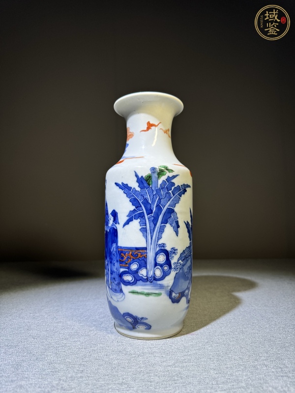 古玩陶瓷青花人物加彩筒瓶真品鑒賞圖