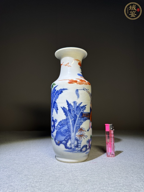 古玩陶瓷青花人物加彩筒瓶真品鑒賞圖