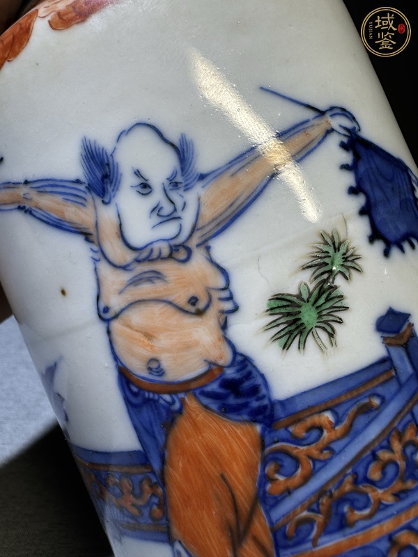 古玩陶瓷青花人物加彩筒瓶真品鑒賞圖
