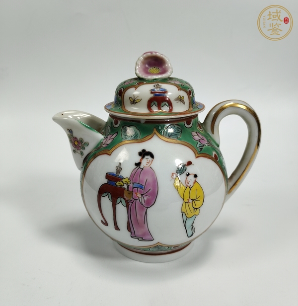 古玩陶瓷粉彩人物紋茶壺真品鑒賞圖