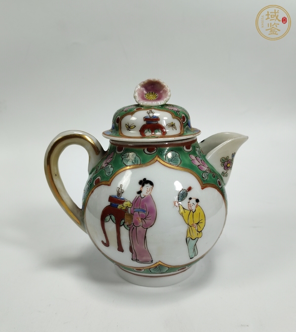 古玩陶瓷粉彩人物紋茶壺真品鑒賞圖
