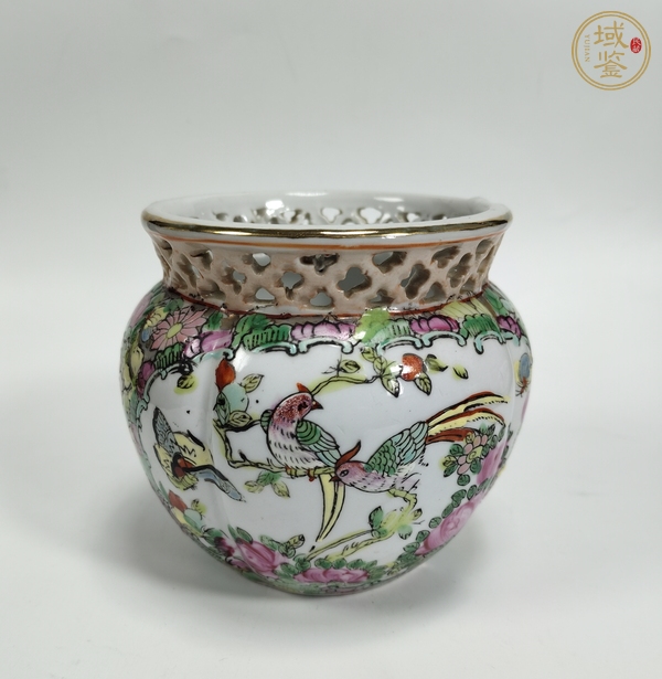 古玩陶瓷廣彩花鳥紋花囊真品鑒賞圖
