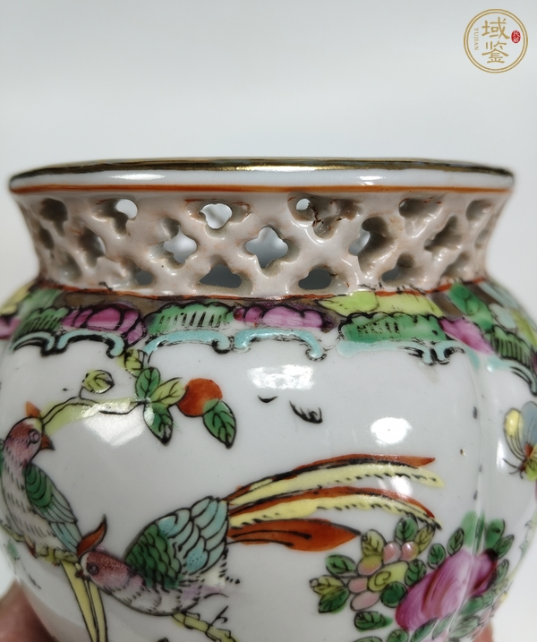 古玩陶瓷廣彩花鳥紋花囊真品鑒賞圖