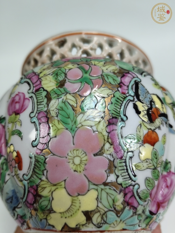 古玩陶瓷廣彩花鳥紋花囊真品鑒賞圖