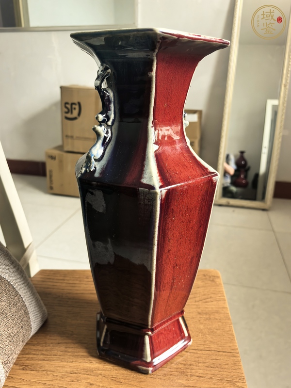 古玩陶瓷鈞紅窯變釉六方瓶真品鑒賞圖