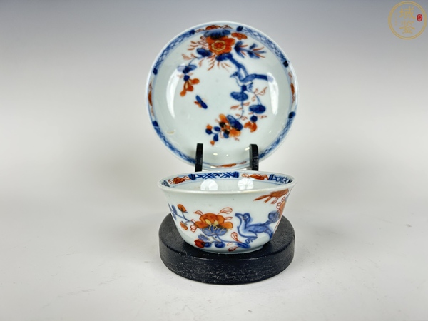 古玩陶瓷清康熙·青花礬紅描金花鳥杯碟拍賣,當前價格2000元