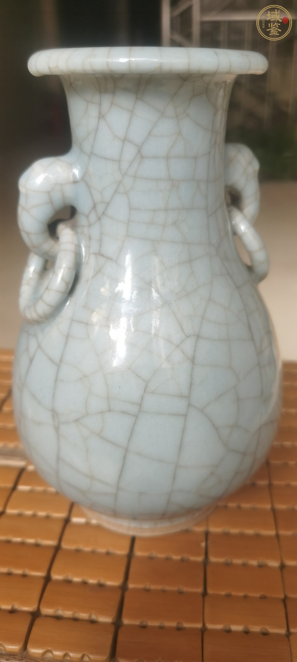 古玩陶瓷清晚·仿官釉雙耳瓶 真品鑒賞圖