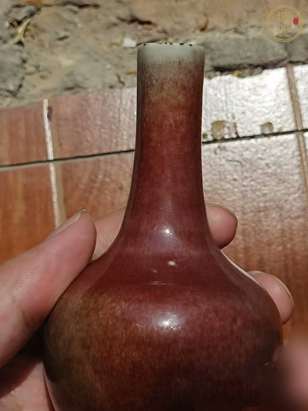 古玩陶瓷豇豆紅釉小天球瓶真品鑒賞圖