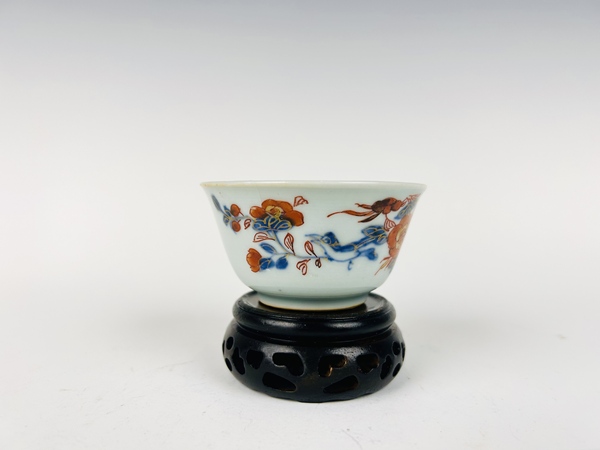 古玩陶瓷清康熙·礬紅描金青花花鳥杯碟拍賣，當(dāng)前價格99元