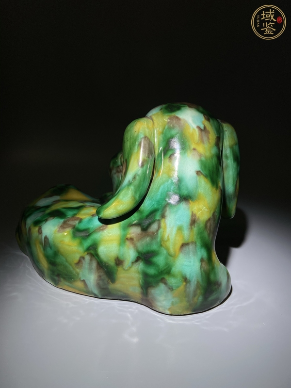 古玩陶瓷虎皮綠釉瓷像狗真品鑒賞圖