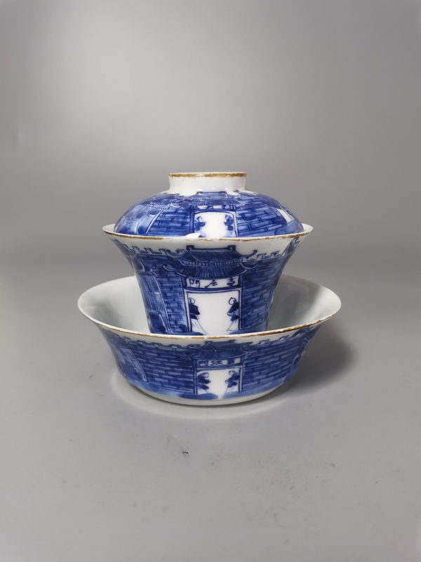 古玩轉賣【精品】民國青花江西十景三才蓋杯拍賣，當前價格680元
