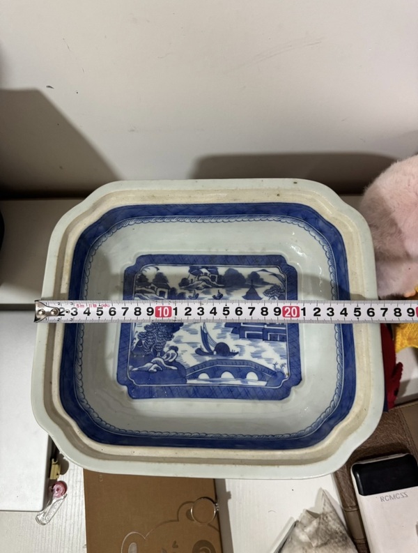 古玩陶瓷清乾隆青花山水人物紋盤拍賣，當前價格1588元