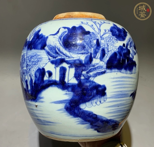 古玩陶瓷青花山水紋罐真品鑒賞圖