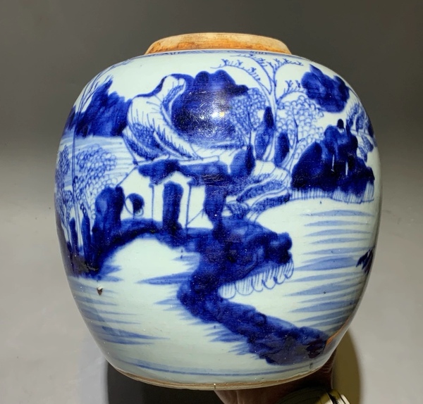 古玩陶瓷青花山水紋罐拍賣(mài)，當(dāng)前價(jià)格1000元