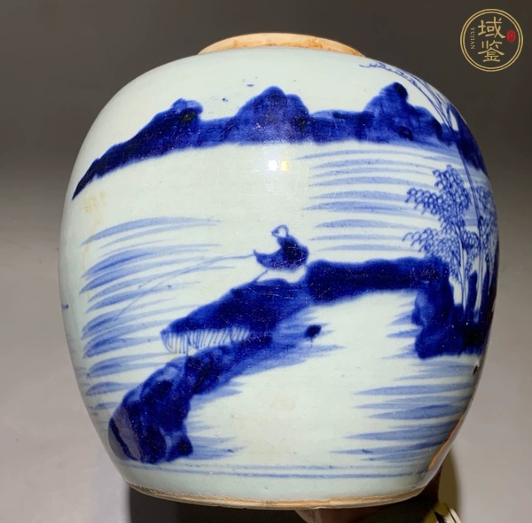 古玩陶瓷青花山水紋罐真品鑒賞圖