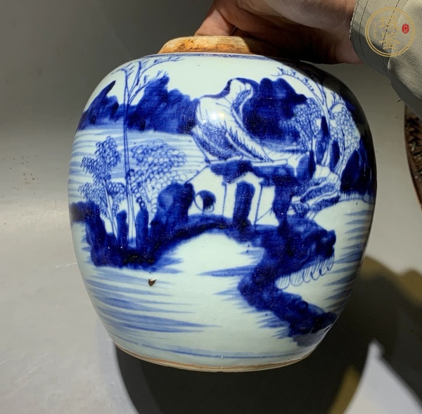 古玩陶瓷青花山水紋罐真品鑒賞圖