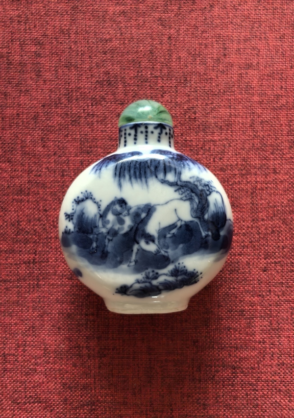 古玩陶瓷清晚期青花柳下雙駿鼻煙壺拍賣，當(dāng)前價格5888元