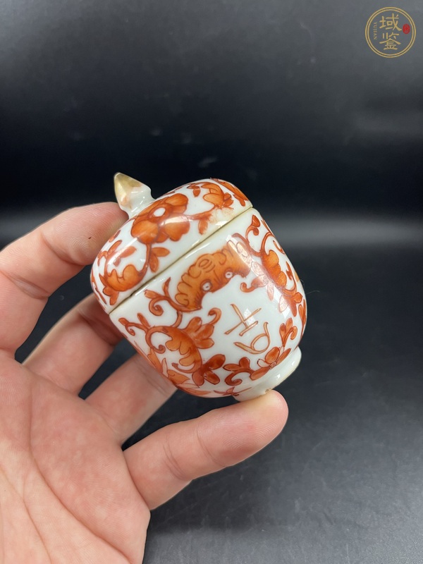 古玩陶瓷礬紅福壽紋蓋罐真品鑒賞圖