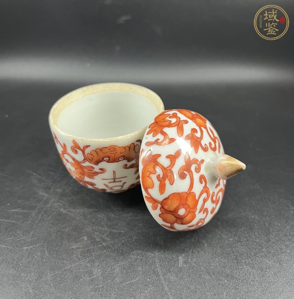 古玩陶瓷礬紅福壽紋蓋罐真品鑒賞圖