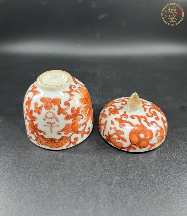 古玩陶瓷礬紅福壽紋蓋罐真品鑒賞圖